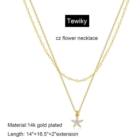 Tewiky Diamond Necklaces Layered Flower & CZ Trendy Gold Jewelry Gifts - Picture 2 of 4